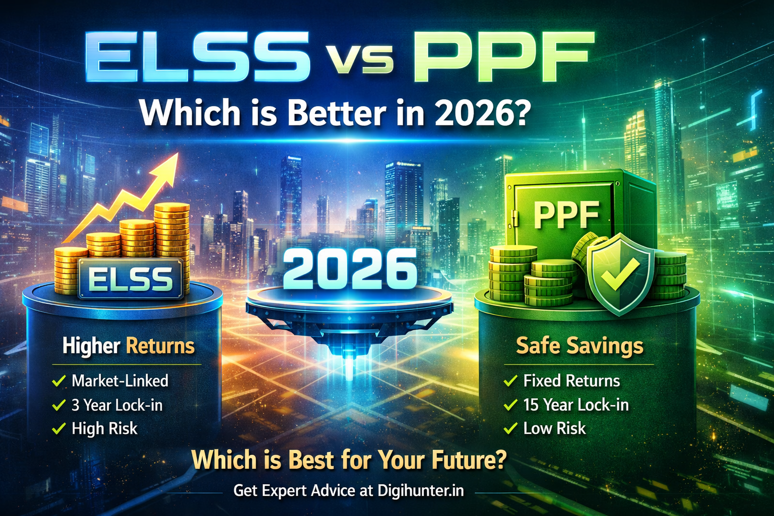 ELSS vs PPF comparison 2026 showing returns risk and tax saving benefits in India