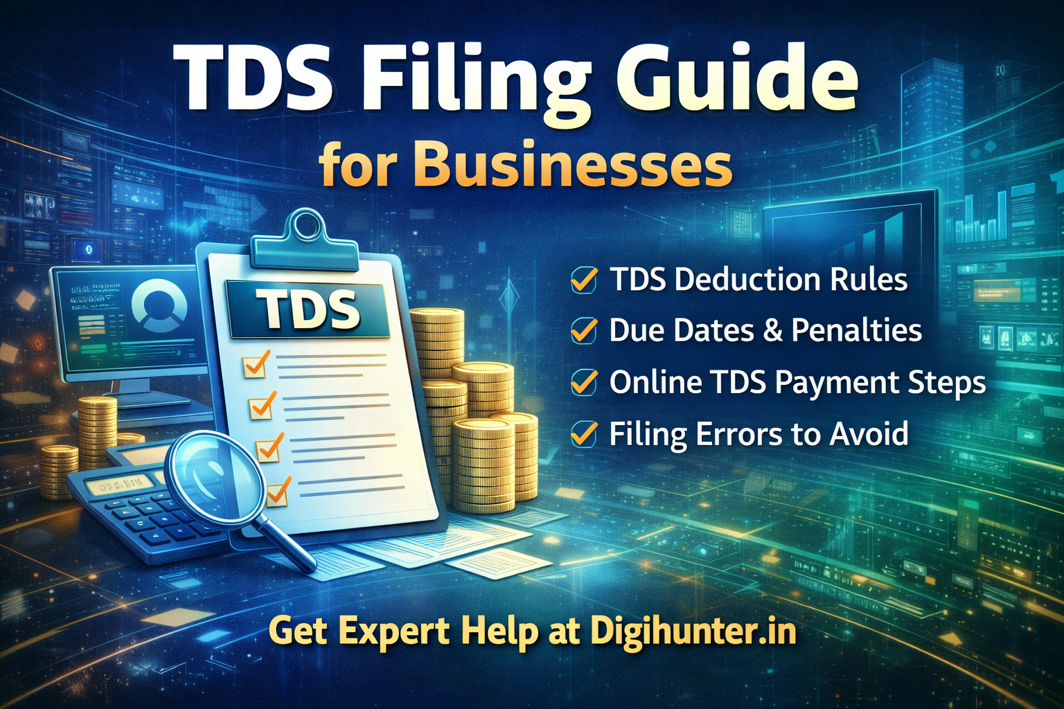 TDS Filing Guide for Businesses in India showing steps deadlines and compliance process